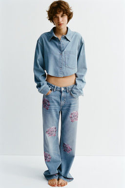 TRF SLOUCHY RHINESTONE MID-WAIST JEANS