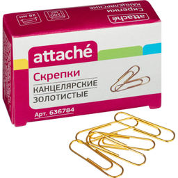Скрепки Attache омедненные, 28 мм,негофрированные, золотистые, 100 шт/уп
