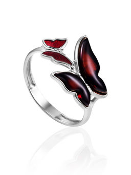 Красивое кольцо Апрель с янтарём и эмалью