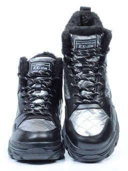 2222-3 BLACK Ботинки зимние женские (искусственные материалы)