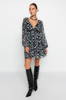 TRENDYOLMILLA Turuncu Etnik Desenli Belden Ac?lan Sifon Astarl? Mini Dokuma Elbise TWOSS23EL00519  фото 10