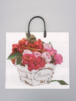 Цена за 10 шт. Пакет "Цветы ассорти", полиэтиленовый с пластиковой ручкой, 38 х 34 + 3 см, 90 мкм