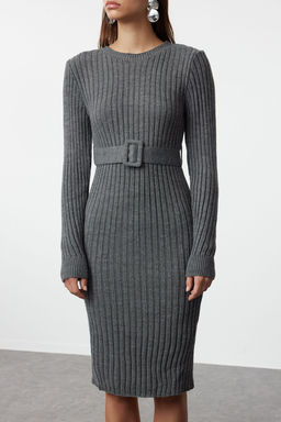 Antrasit Mini Triko Kemerli Elbise TWOAW23EL00444