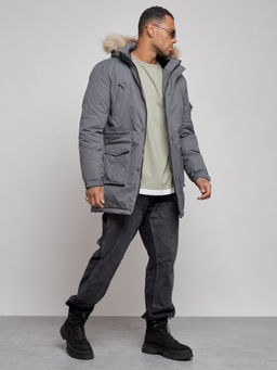 Парка мужская зимняя удлиненная с мехом темно-серого цвета 8318TC - Wonderrman фото 4