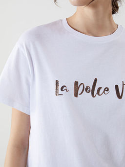 Bisiklet Yaka Bask?l? Kad?n Ti??rt