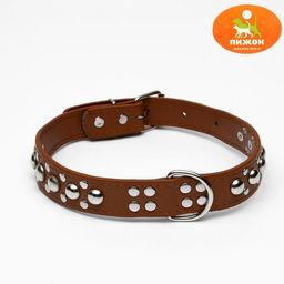 Ошейник Сириус, кожзам с заклёпками, 56 х 3 см, ОШ 42-52, коричневый
