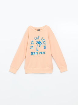 Bisiklet Yaka Bask?l? Uzun Kollu Erkek ?ocuk Sweatshirt