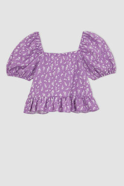 Укороченная футболка с короткими рукавами и складками для девочек - Defacto фото 9