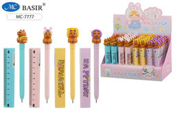 Цена за 2 шт. Ручка шар. "Капибара" (MC-7777) синяя, 0,5мм, цветной корпус, объемный колпачок в виде линейки, наконечник с фигуркой