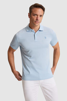 Erkek A__k Mavi Regular Fit Polo Yaka Basic Ti__rt