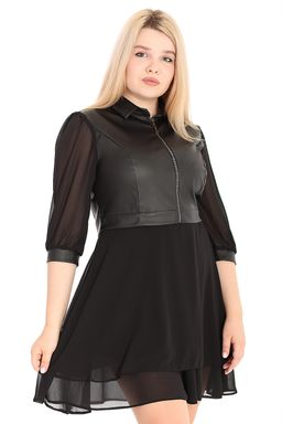 Стильное черное платье женское из шифона и экокожи - Almond фото 3