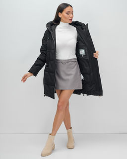 Куртка зимняя женская классическая с капюшоном черного цвета 7671Ch - Visdeer фото 11