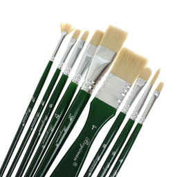 Набор кистей для рисования, щетина, 10 штук: № 2/0, 1/4, 6, 12, 3/4, 1", 8, 6, 4, круглые, плоские, в пенале на молнии, международный размер