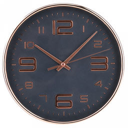 Часы настенные Элизиум д19,4см, h4см, мягкий ход, циферблат синий; цифры арабские, розовое золото; корпус пластик, розовое золото; в коробке (Китай)