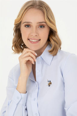 Женская голубая базовая рубашка с длинным рукавом - U.s. polo assn фото 9