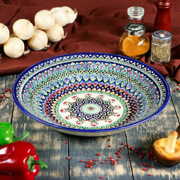 Ляган узбекский Риштанская Керамика «Узоры», d=33 см, глубокий, синий