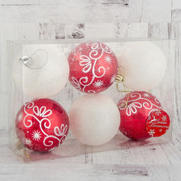 Ёлочные игрушки Изящный узор, шары новогодние, d=8 см, 6 шт., красно-белый - Зимнее волшебство фото 2
