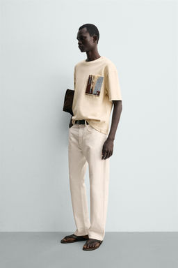 CAMISETA PARCHE TEXTURA COMBINADA / Blanco roto