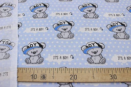 Поплин Мишутки-мальчишки на голубом в белый горох, СОРТ2, ш.1.5м, хлопок-100%, 115гр/м.кв - Купава фото 4