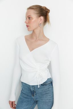 Ekru Kruvaze Buzgu Detayl? Triko Kazak TWOAW23KZ00828 - Trendyolmilla фото 3