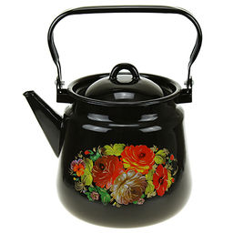 "Жостово" Чайник эмалированный 3,5л, д19см, h18см, металлическая крышка, подвижная металлическая ручка, черный (Россия)