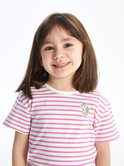 Bisiklet Yaka K?sa Kollu ?izgili K?z Bebek Ti??rt