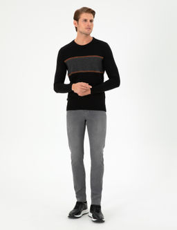 Siyah Slim Fit Bisiklet Yaka Y_n Kar___ml_ Triko Kazak - Pierre cardin фото 4