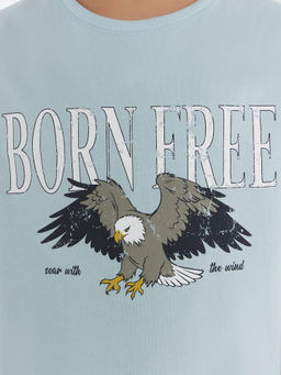 Футболка для мальчиков голубая с принтом и надписью Born free - Mark formelle фото 5