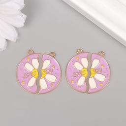 Цена за 4 шт. Декор для творчества металл, эмаль «Ромашка - половинки», набор 2 шт., 2.8×2.7 см