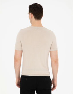 Bej Slim Fit Bisiklet Yaka Triko Ti__rt - Pierre cardin фото 5