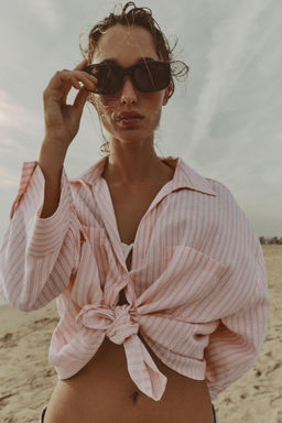CAMISA FLUIDA CON LINO / Rosa / Blanco - Zara фото 11