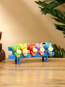 Сувенир «Котята на скамейке», 19×8×6 см, дерево, голубой