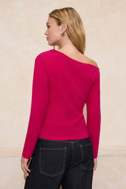 Fusya Buzgu/Drape Detayl? Dokumlu Asimetrik Yaka Orme Bluz TWOAW26BZ00138