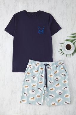 TRENDYOL MAN Lacivert Regular Fit Kopek Desenli Orme Sortlu Pijama Tak?m? TMNSS25PT00010 - Trendyolmilla фото 2