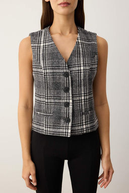 Siyah Regular Ekoseli/Kareli Kase Dokuma Yelek TWOAW26YE00054 - Trendyolmilla фото 3