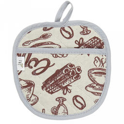 Прихватка с запахом 19х19см "Эспрессо, вид 1/1", форма "Яблоко", рогожка 171г/м2, хлопок 100%, наполнитель - ватин 280г/м2, на пластмассовом подвесе, "Домашняя мода" (Россия)