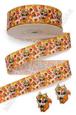 Лента репсовая 2,5 см*25 ярд с рисунком "Белочка с жёлудем" SF-6131