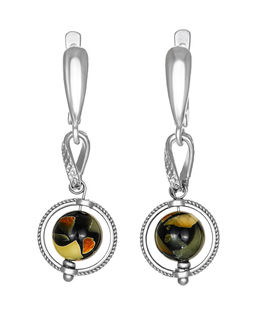 Изящные серьги Далматин с янтарной мозаикой