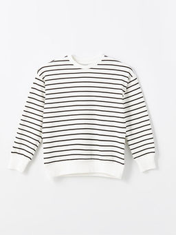 Bisiklet Yaka ?izgili Uzun Kollu K?z ?ocuk Sweatshirt