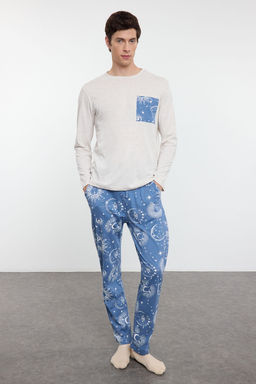 TRENDYOL MAN Gri - Mavi Regular Fit Couple/Cift Orme Pijama Tak?m? TMNAW25PT00050 - Trendyolmilla фото 2