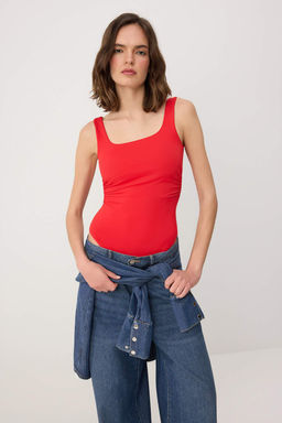 Nar Cicegi Duz Regular Kare Yaka Kolsuz Buzgulu C?tc?tl? Poliamid Orme Body TWOSS26BD00023