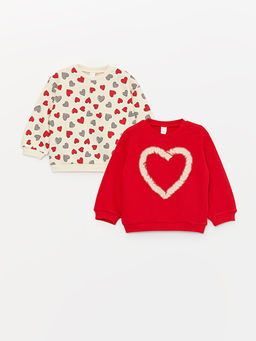 Bisiklet Yaka Uzun Kollu Bask?l? K?z Bebek Sweatshirt 2li