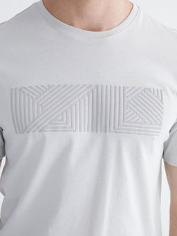 Bisiklet Yaka Bask?l? Penye Erkek Ti??rt