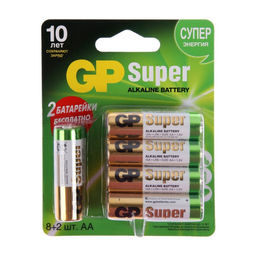 Батарейка алкалиновая GP Super, AA, LR6-10BL, 1.5 В, 8+2 шт.