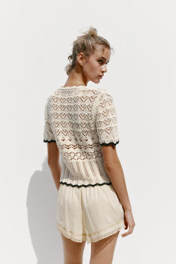POINTELLE KNIT SHORT SLEEVE CARDIGAN - Zara фото 3