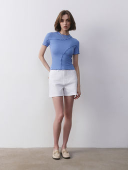 CONTE CON-660 Белые джинсовые шорты разрезами white