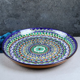 Ляган узбекский Риштанская керамика «Узоры», для плова, d=46 см, синий МИКС