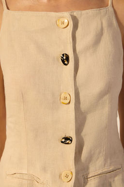 Trendyolmilla Bej %100 Keten Dugme Detayl? Fitted Yelek TWOSS25YE00099 фото 3