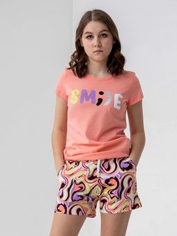 FSXW 90029-28 Комплект женский (футболка, шорты),коралловый