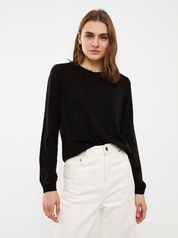 Bisiklet Yaka Kendinden Desenli Uzun Kollu Kad?n Triko Kazak - Waikiki фото 2